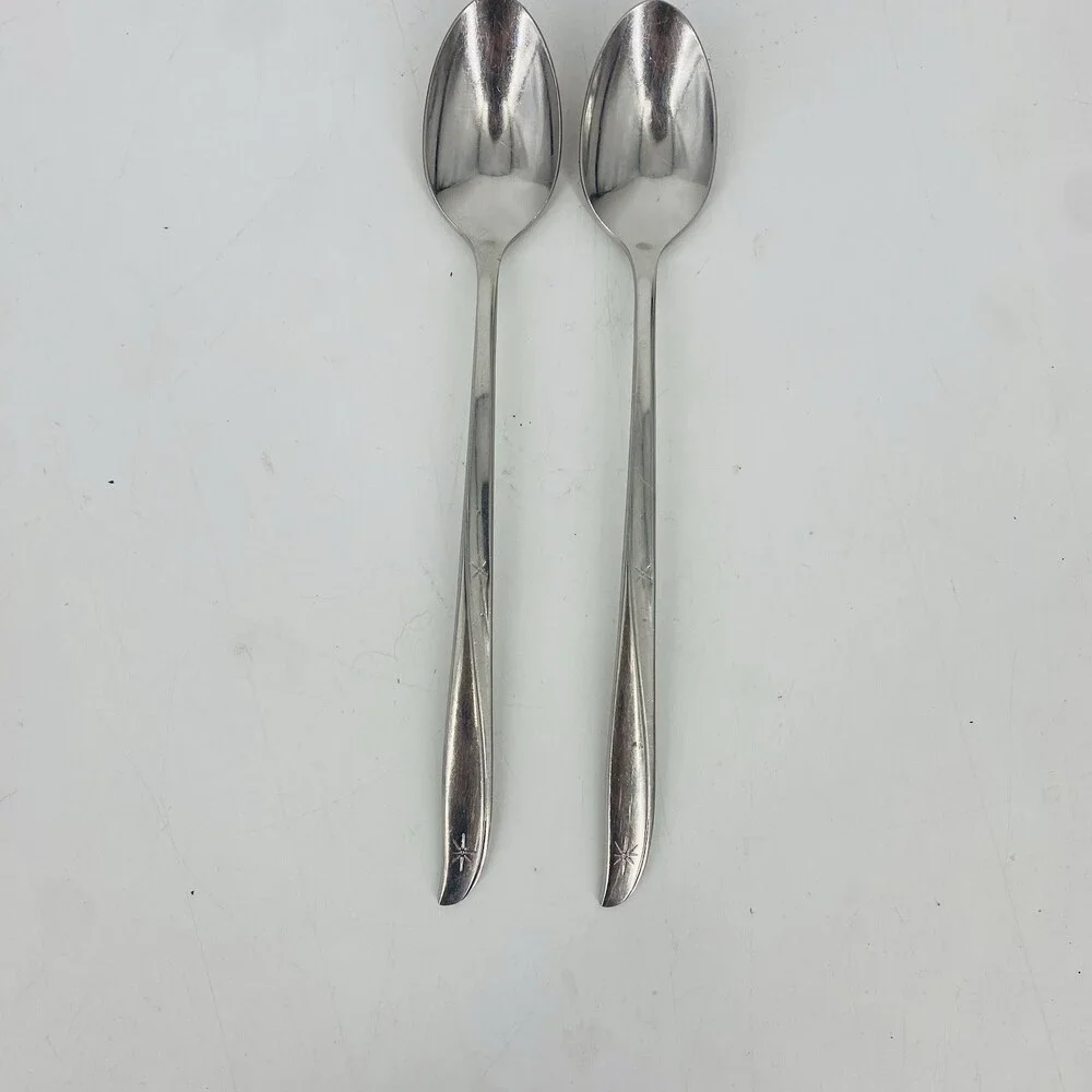 Set of 2 Oneida Community Twin Star Atomic Long Iced Tea Spoons Stainless Shiny